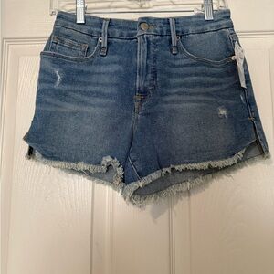 Good American Blue Frayed Jean Shorts